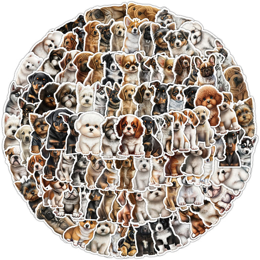100PCS Cartoon Puppy Doodle Stickers - Cute Dog Vinyl Decals for Scrapbooking, Journal, Pet Lover Gifts & DIY Crafts