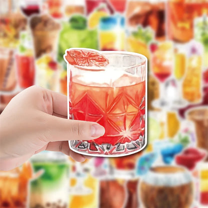 50PCS Cartoon Drinks Small Fresh Graffiti Waterproof Stickers Creative Decoration Trend Refrigerator HelmetGuitar