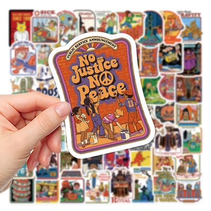 50PCS cartoon retro personalized style graffiti stickers, personalized fashion and creative DIY exquisite decorative decal cups, helmets, skateboards, popular sticker toys