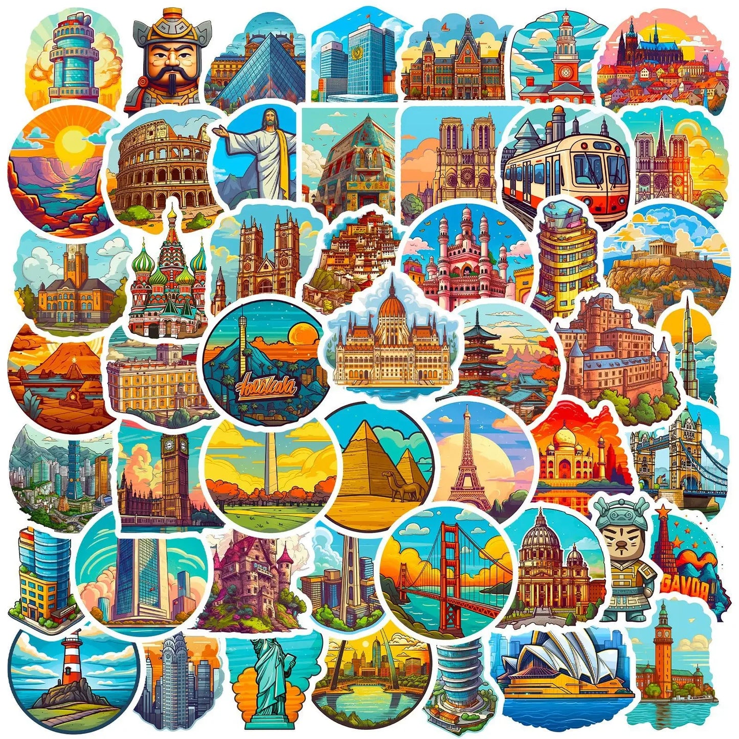 50PCS New Popular World Building Stickers Pack Skateboard Guitar Decoration DIY Suitcase Helmet Waterproof Decal