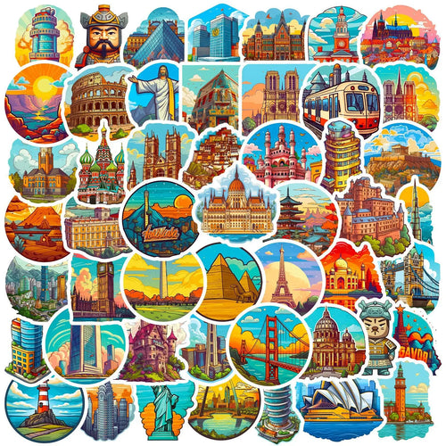 50PCS New Popular World Building Stickers Pack Skateboard Guitar Decoration DIY Suitcase Helmet Waterproof Decal
