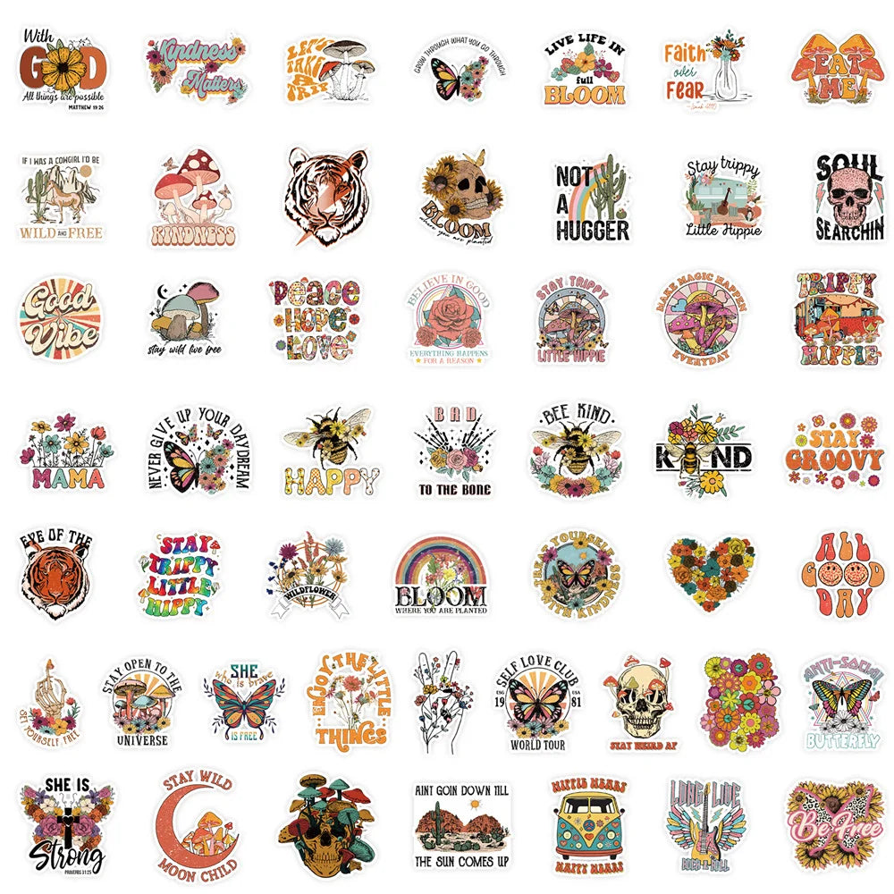 100PCS INS Retro Small Fresh Cartoon Graffiti Stickers Personalised Fashion Creative Trend DIY Fine Decorative Stickers Skateboard Helmet Guitar Fridge Popular Decals Toys