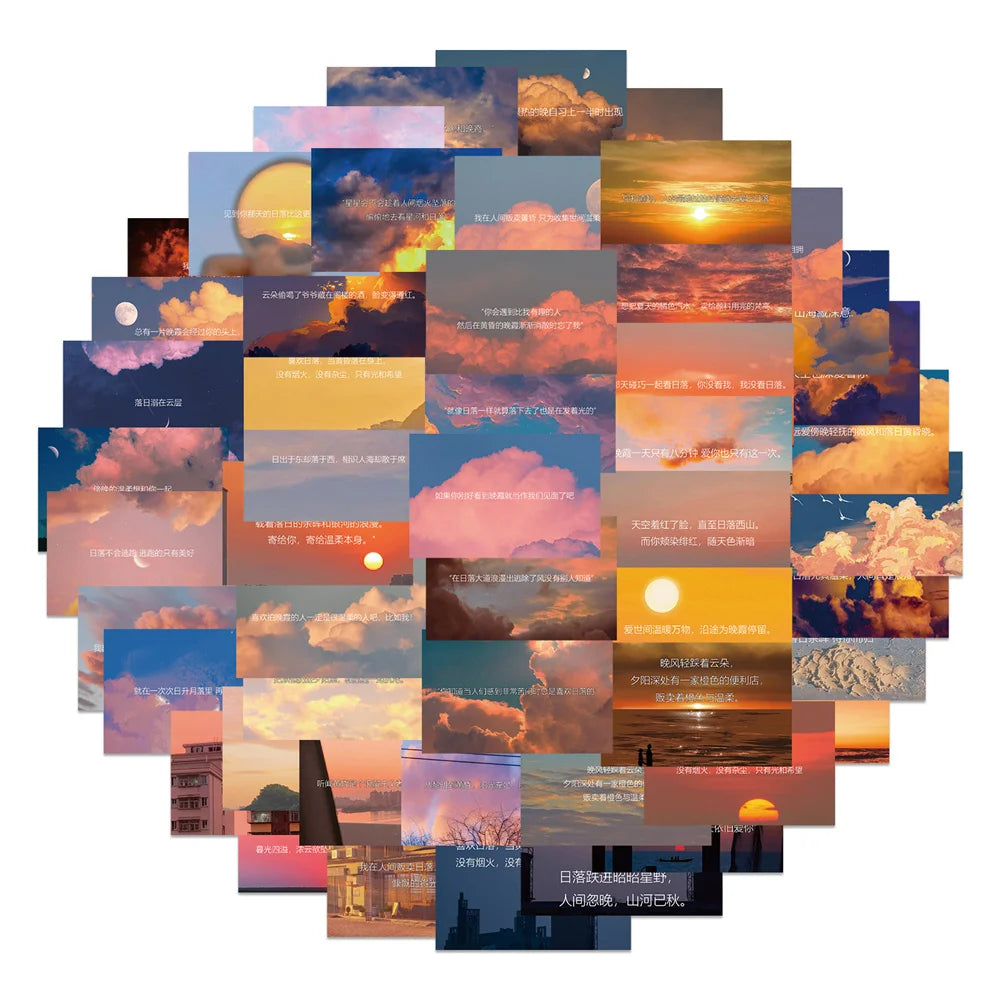 55PCS of gentle sunset text graffiti stickers, personalized creative and fashionable DIY exquisite decorative stickers, guitar table, skateboard helmet, refrigerator, popular decal toys