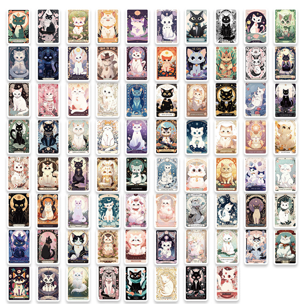 78PCS Feline Tarot Semiotics Stickers - Nine Lives Archetype Decals for Cat-Human Allegories, Whisker Divination Maps & Furry Fate Journals