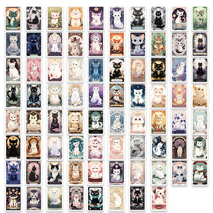 78PCS Feline Tarot Semiotics Stickers - Nine Lives Archetype Decals for Cat-Human Allegories, Whisker Divination Maps & Furry Fate Journals