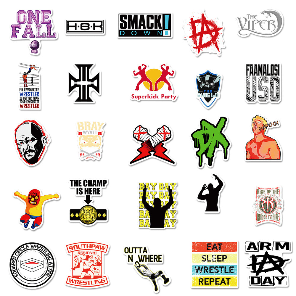 50PCS WWE Inspired Stickers - Wrestling Star Decals for Laptops, Water Bottles, Gym Bags & Sports Fan Gifts