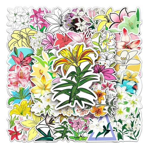 50PCS Lily Flower Cartoon Flower Personality Creative Sticker Guitar Refrigerator Helmet Motorcycle  Waterproof