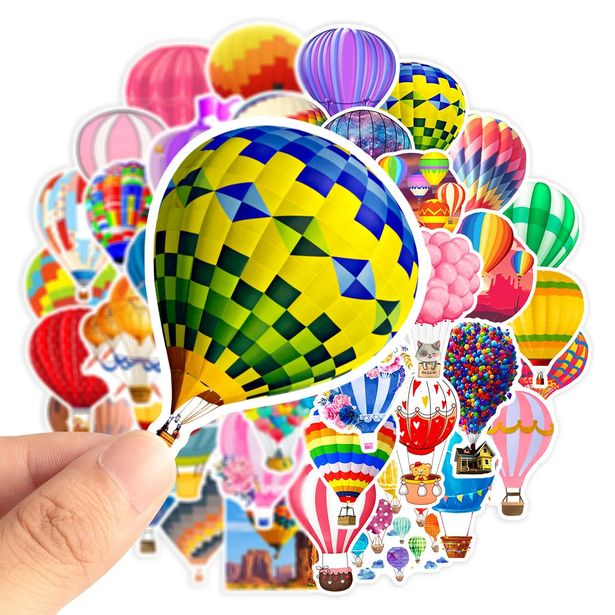 50PCS Cartoon Colorful Hot Air Balloon Sticker Graffiti iPad Notebook Computer  Pattern Scrapbook Toy Decoration