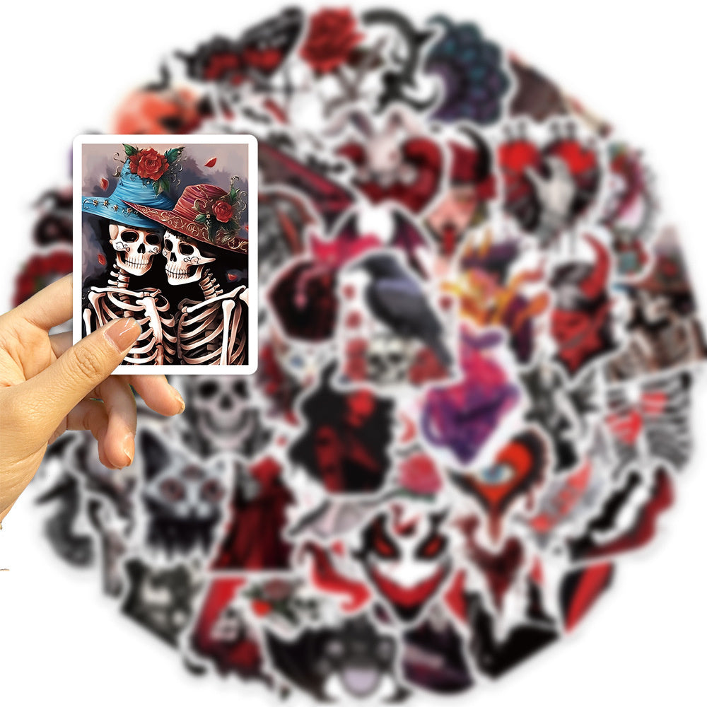50PCS New Horror Skull Girl Graffiti Stickers Exquisite, Fashionable, Creative DIY Journal Decorations Suitable for Skateboards, Water Bottles, Helmets, Stationery Boxes, and Desktops
