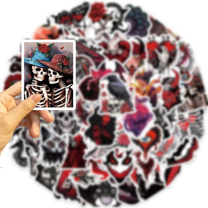 50PCS New Horror Skull Girl Graffiti Stickers Exquisite, Fashionable, Creative DIY Journal Decorations Suitable for Skateboards, Water Bottles, Helmets, Stationery Boxes, and Desktops
