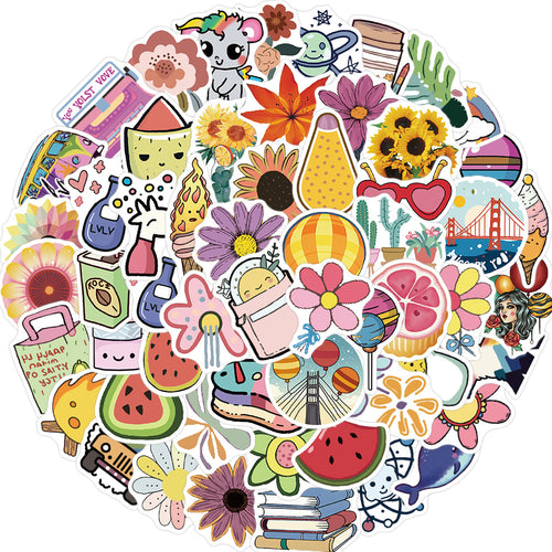 50PCS Cartoon Cute Fruit Plant Fresh Pattern Series Doodle Stickers Exquisite Fashion Creative DIY Journal Decorative Decals Suitable for Cups, Helmets, Skateboards, and Stationery Boxes