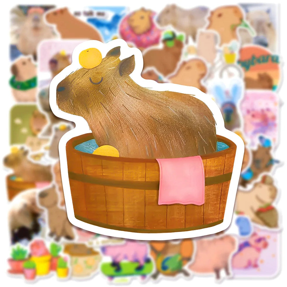 50PCS Cool Popular Stickers Pack Skateboard Guitar Decoration DIY Laptop Animation Cartoon Cute Capybara Graffiti
