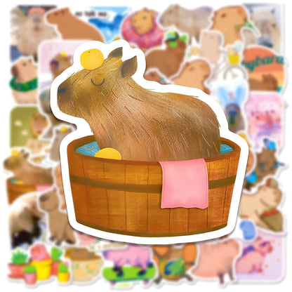 50PCS Cool Popular Stickers Pack Skateboard Guitar Decoration DIY Laptop Animation Cartoon Cute Capybara Graffiti