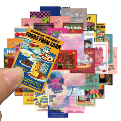 50PCS 1990s Retro American Magazine Graffiti Stickers for Laptops, Skateboards, Water Bottles, Helmets, Waterproof Decals, Toys