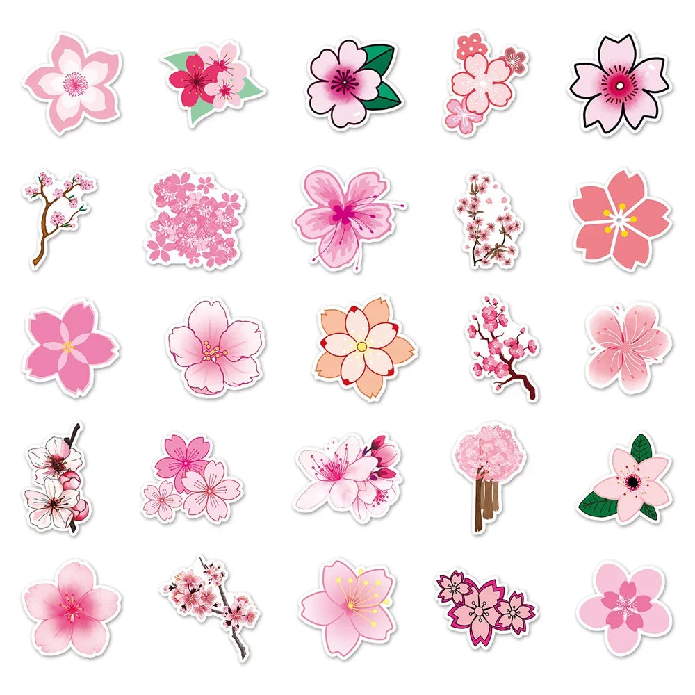 50PCS Cherry Blossom Plant Cartoon Personality Graffiti Sticker DIY  Notebook Suitcase Computer Skateboard Bike