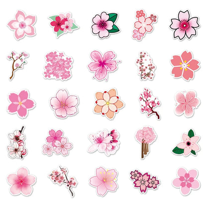 50PCS Cherry Blossom Plant Cartoon Personality Graffiti Sticker DIY  Notebook Suitcase Computer Skateboard Bike