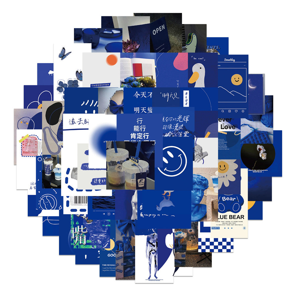 50PCS Klein Blue Mood Stickers - Calming Color Therapy Decals for Anxiety Journals, Planners, Laptops & Mental Wellness Gifts