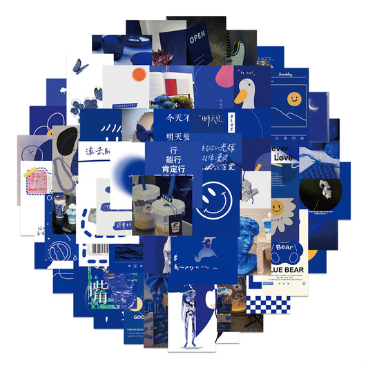 50PCS Klein Blue Mood Stickers - Calming Color Therapy Decals for Anxiety Journals, Planners, Laptops & Mental Wellness Gifts