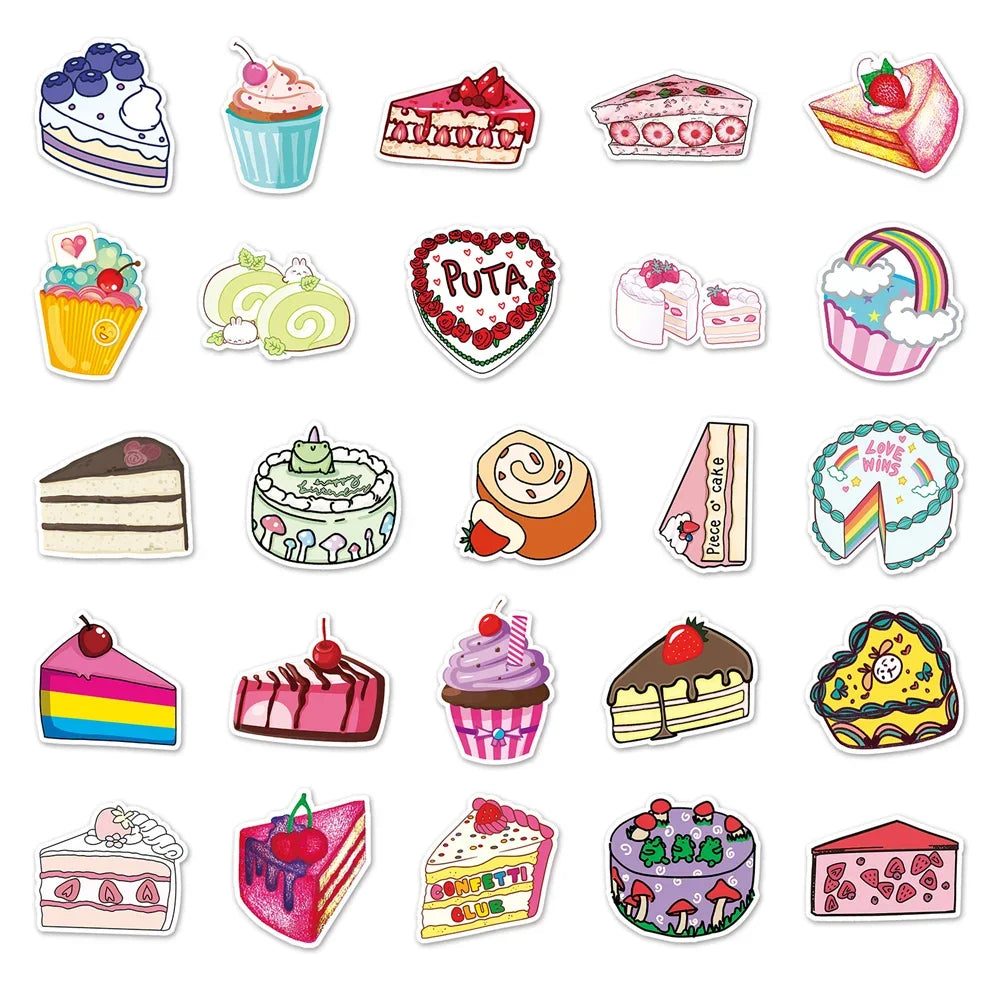 50PCS Cake Cartoon Small Fresh Graffiti Waterproof Sticker Creative Personality Cup Refrigerator Guitar Notebook