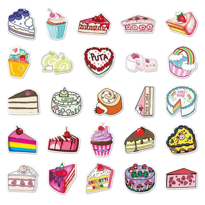 50PCS Cake Cartoon Small Fresh Graffiti Waterproof Sticker Creative Personality Cup Refrigerator Guitar Notebook