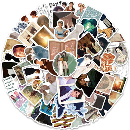 50PCS Pride and Prejudice Doodle Stickers for Film & TV Merchandise Exquisite Creative DIY Journal Decor Decals Suitable for Desks, Chairs, Skateboards, Water Bottles, Helmets, Guitars, and Stationery Cases