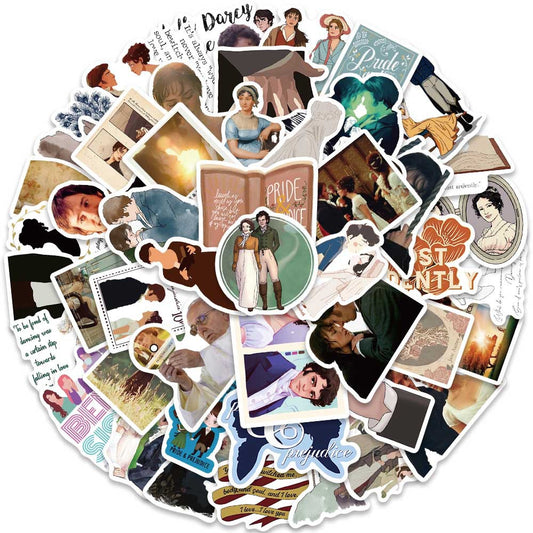 50PCS Pride and Prejudice Doodle Stickers for Film & TV Merchandise Exquisite Creative DIY Journal Decor Decals Suitable for Desks, Chairs, Skateboards, Water Bottles, Helmets, Guitars, and Stationery Cases