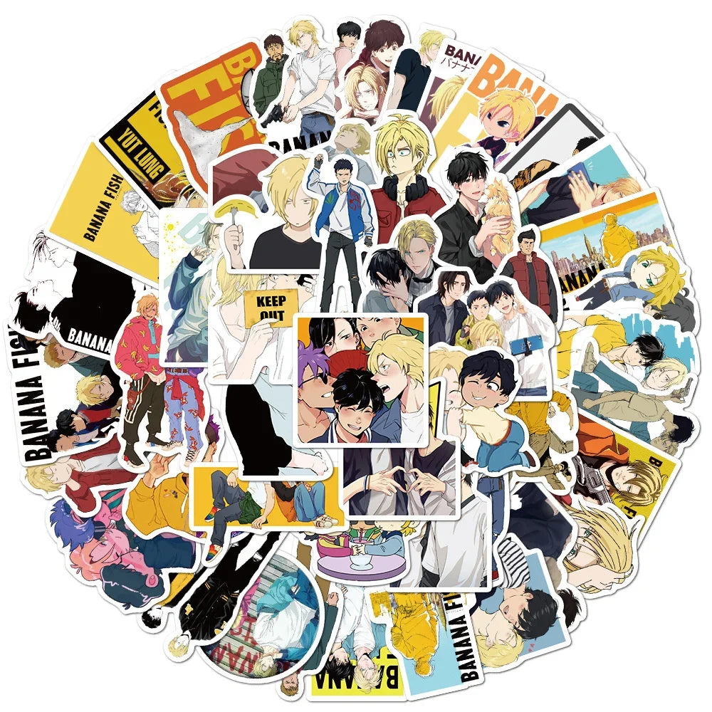 50PCS Japanese Anime Trembling Killing Machine BANANA FISH Graffiti Luggage Laptop Waterproof Sticker