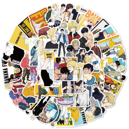 50PCS Japanese Anime Trembling Killing Machine BANANA FISH Graffiti Luggage Laptop Waterproof Sticker