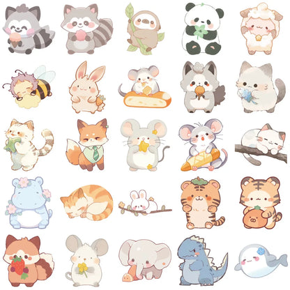 50PCS Cute Animal Doodle Stickers, Funny Chibi Cartoon Vinyl Decals for Kids, Journals, and Laptops