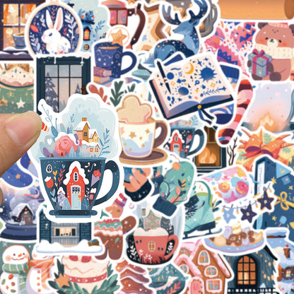 50PCS Hibernation Psychology Stickers - Seasonal Retreat Decals for Energy Conservation Logs, Social Cocooning Trackers & Introvert Wintering Systems