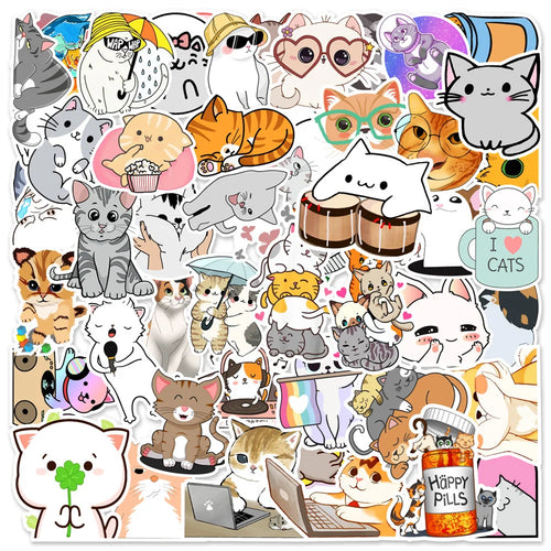 50PCS Cute Kitten Cartoon Graffiti Stickers Personalized Fashion Creative Trend Exquisite Decorative Decals Toys for Suitcase Phone Case Water Cup Laptop Popular Stickers
