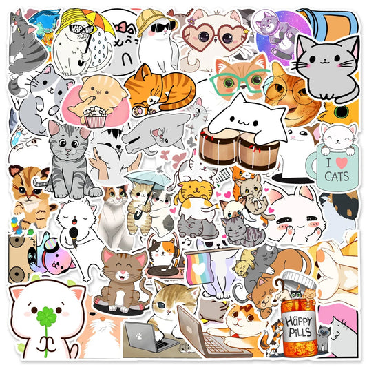 50PCS Cute Kitten Cartoon Graffiti Stickers Personalized Fashion Creative Trend Exquisite Decorative Decals Toys for Suitcase Phone Case Water Cup Laptop Popular Stickers