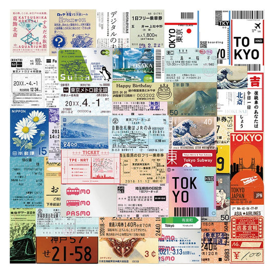 60PCS Japanese Travel Cartoon Graffiti Stickers Personalized Fashion Creative Trend DIY Decorative Stickers Skateboard Guitar Refrigerator Luggage Popular Exquisite Decals Toys