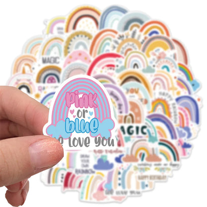 60PCS cartoon-style rainbow graffiti stickers, personalized, fashionable and creative DIY exquisite decorative stickers, guitar, skateboard, refrigerator, water cup, helmet, popular decal toys