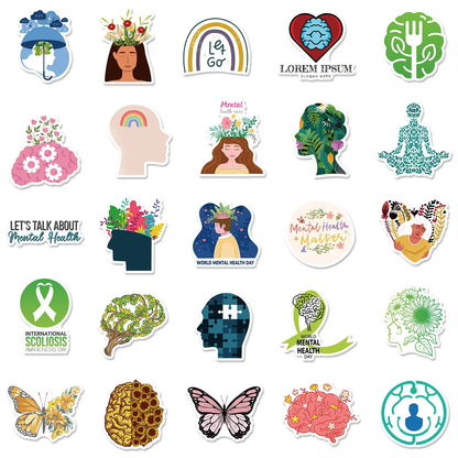 50PCS     TrendyMental Health Stickers Health Knowledge Psychological Stickers Suitcase Helmet Refrigerator Stickers