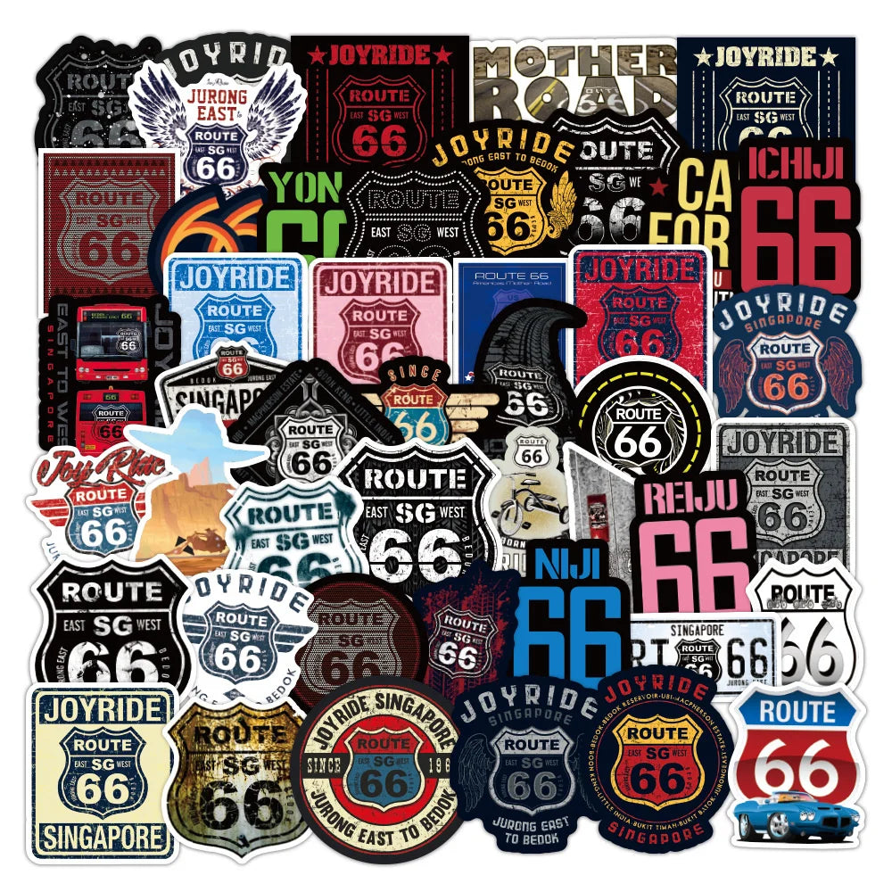 50pcs Us Route 66 Graffiti Sticker For Luggage Laptop Ipad Skateboard Guitar Refrigerator Motorcycle Sticker