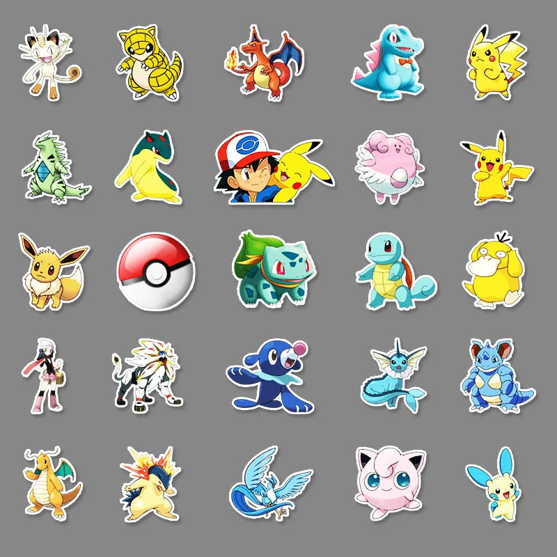 50PCS            Pokémon Cartoon Sticker Waterproof Sticker Skateboard Luggage Phone Shell Decorative Sticker