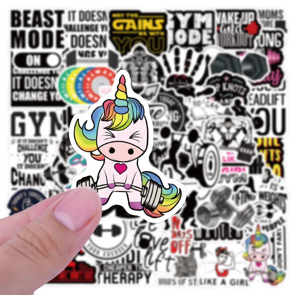 50PCS Cute Fitness Text Inspirational Graffiti Waterproof Sticker Creative Decoration Personality CupHelmetGuitar