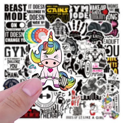 50PCS Cute Fitness Text Inspirational Graffiti Waterproof Sticker Creative Decoration Personality CupHelmetGuitar