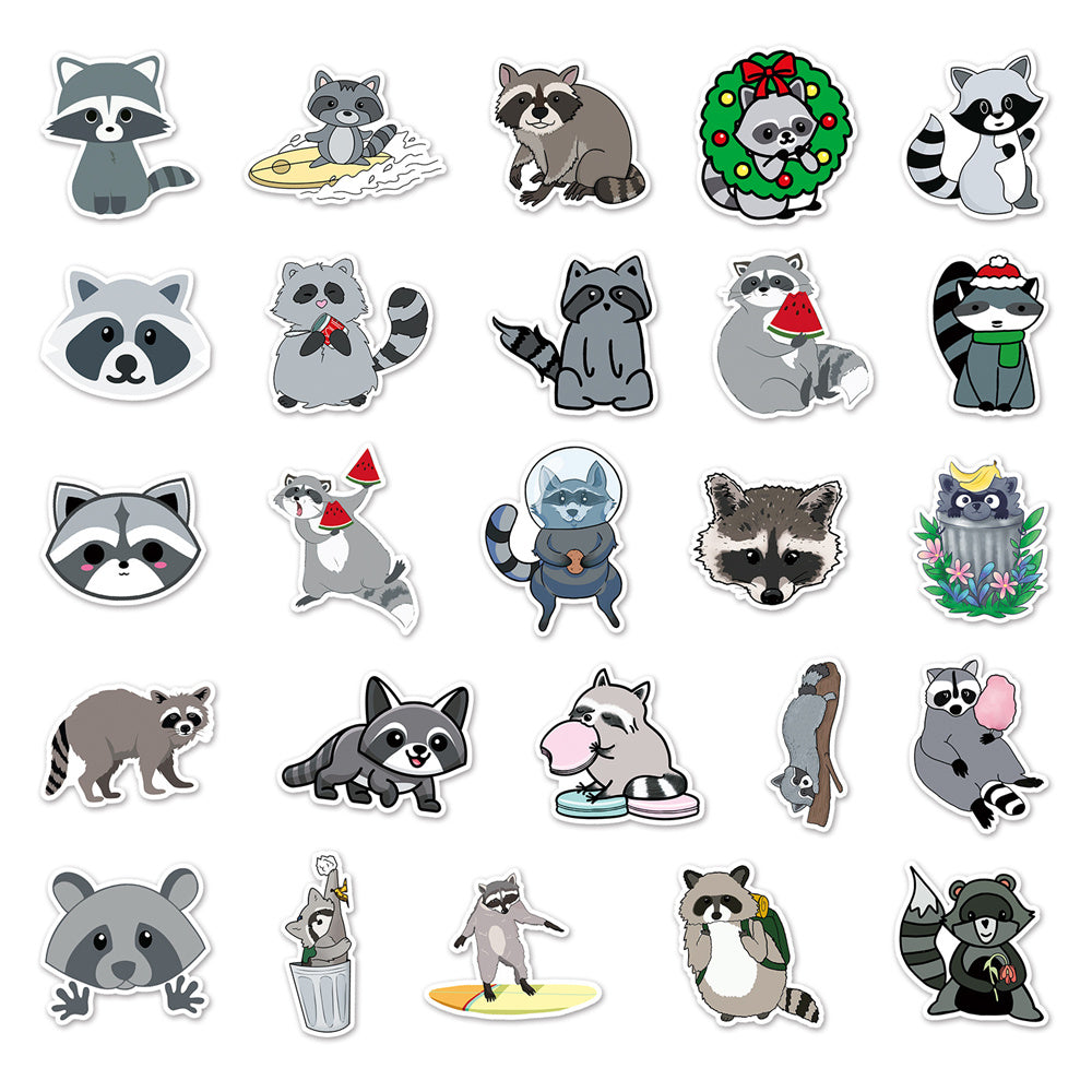 50PCS Cute Cartoon Raccoon Animal Doodle Stickers Perfect for Water Bottles, Phone Cases, Skateboards, Guitars, Refrigerators, Stationery Boxes Exquisite DIY Desktop Decor Decals