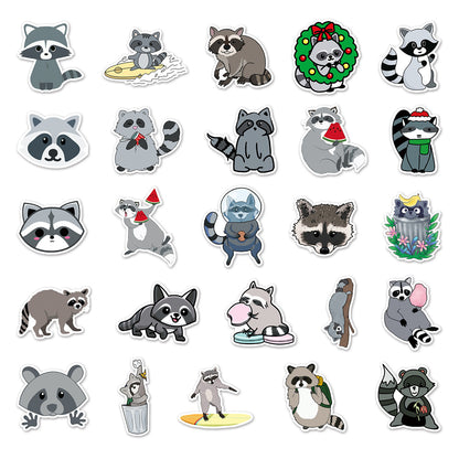 50PCS Cute Cartoon Raccoon Animal Doodle Stickers Perfect for Water Bottles, Phone Cases, Skateboards, Guitars, Refrigerators, Stationery Boxes Exquisite DIY Desktop Decor Decals