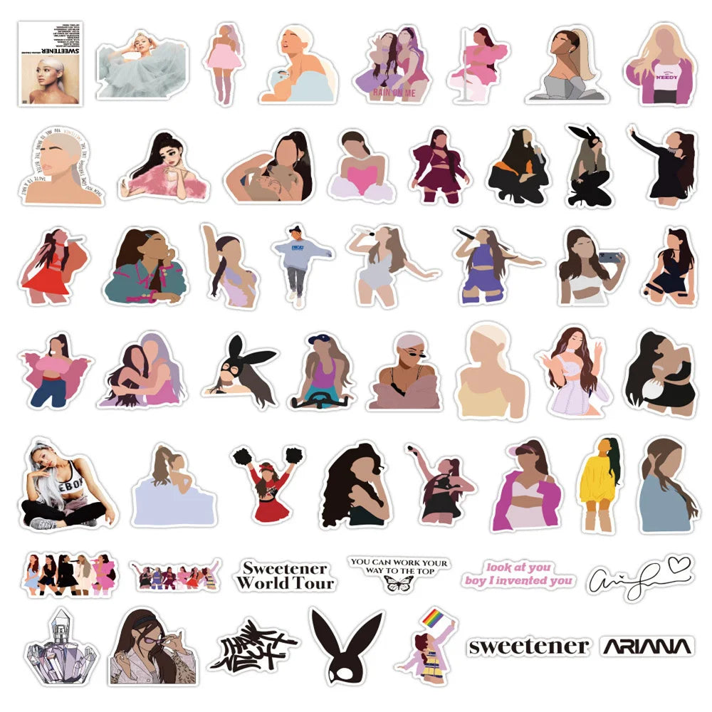50PCS Singer Ariana Grande Graffiti Sticker Waterproof Suitcase Notebook Skateboard Refrigerator Water Cup Guitar