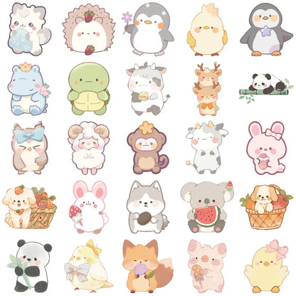 50PCS Cute Animal Doodle Stickers, Funny Chibi Cartoon Vinyl Decals for Kids, Journals, and Laptops