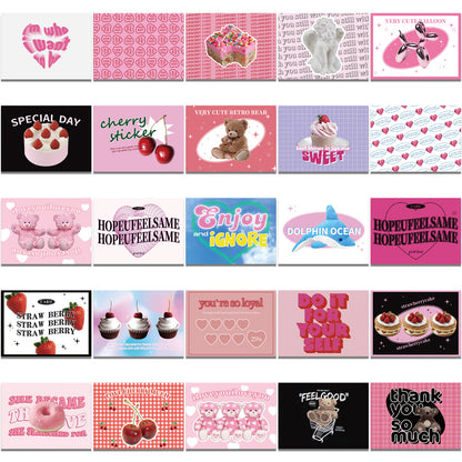 50PCS Pink Vintage Heart Bear Stickers, Cute Cartoon Teddy & Fluffy Friend Doodles for 90s Kid Vibes and Journals