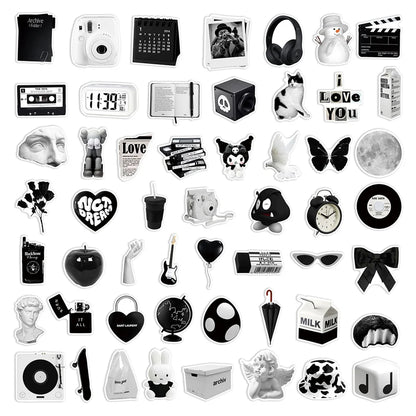 50PCS Ins Simple Black and White Cartoon Graffiti Waterproof Stickers Personalized Creative Trend Water CupHelmet