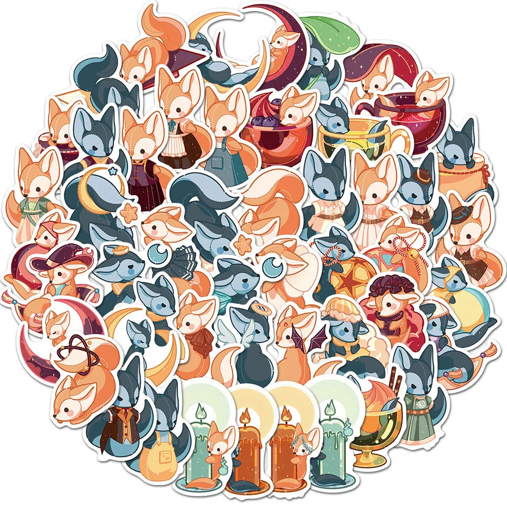 50PCS Cartoon Fox Waterproof Sticker Trunk Water Cup Mobile Phone Cute Children's Reward Refrigerator Skateboard