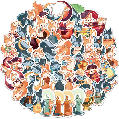 50PCS Cartoon Fox Waterproof Sticker Trunk Water Cup Mobile Phone Cute Children's Reward Refrigerator Skateboard