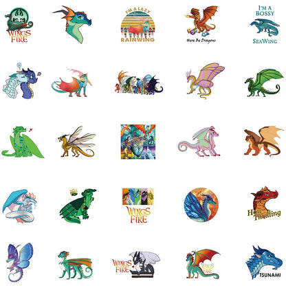 50PCS Popular Novel Wings of Fire Dragon Sticker for Laptop IPad Luggage Gift Journal Waterproof Sticker