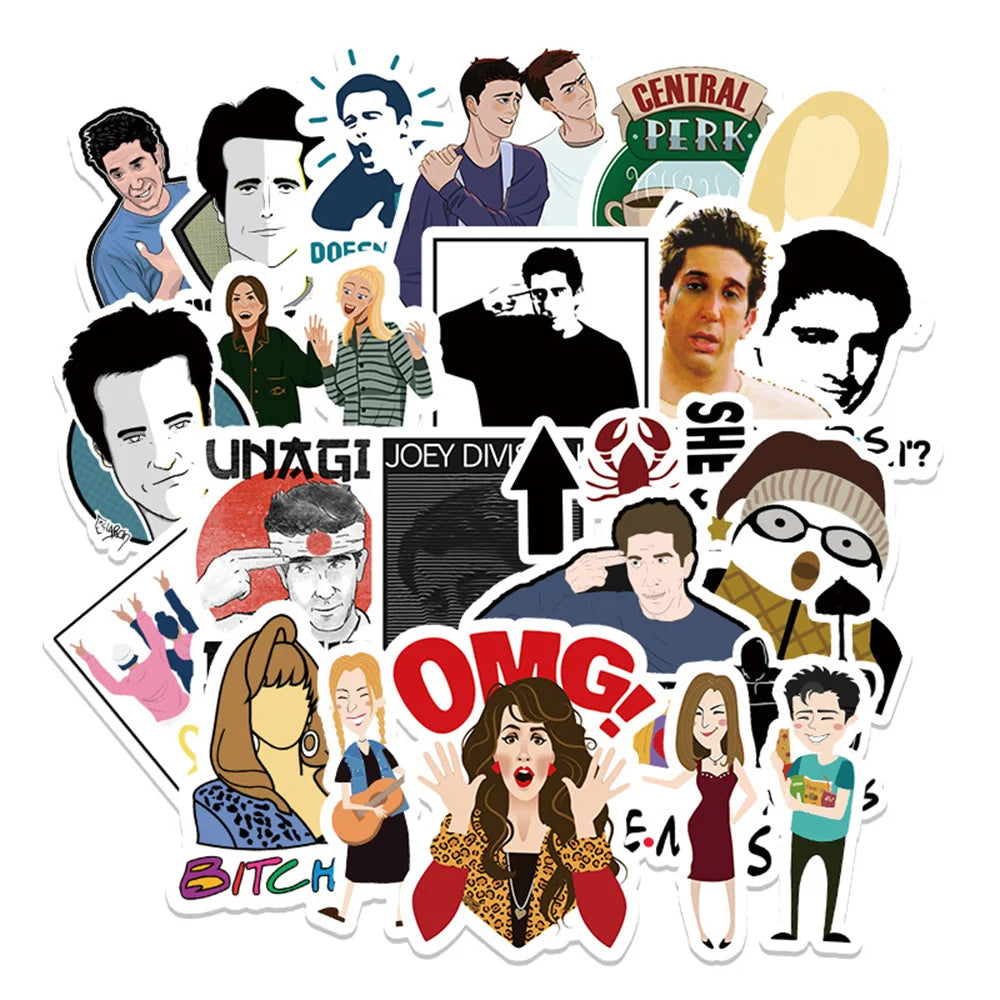 55 pieces of friend doodle stickers, personalized and creative waterproof decoration trend refrigerator cup helmet laptop phone case decoration stickers