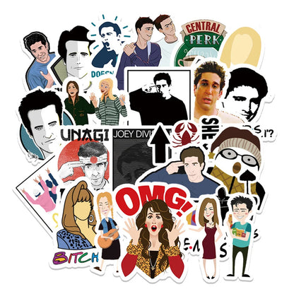 55 pieces of friend doodle stickers, personalized and creative waterproof decoration trend refrigerator cup helmet laptop phone case decoration stickers